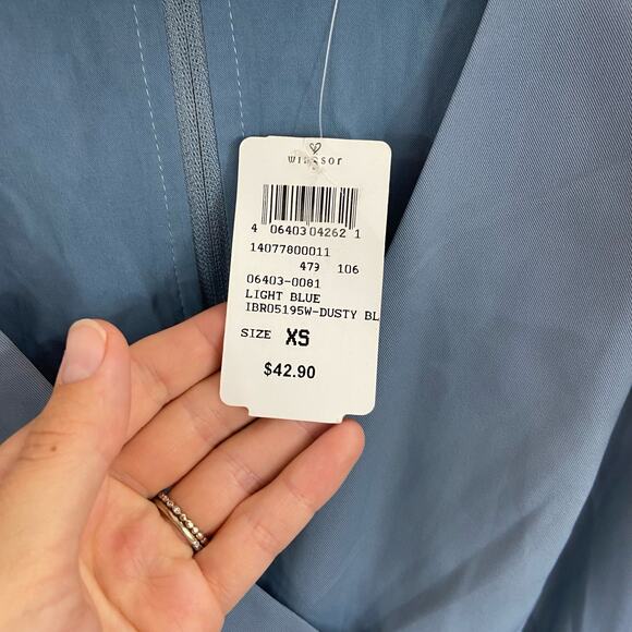 Windsor XS Dusty Blue Ruffle Wrap Vneck Tie Front Short Sleeve Romper Dress - Picture 8 of 9